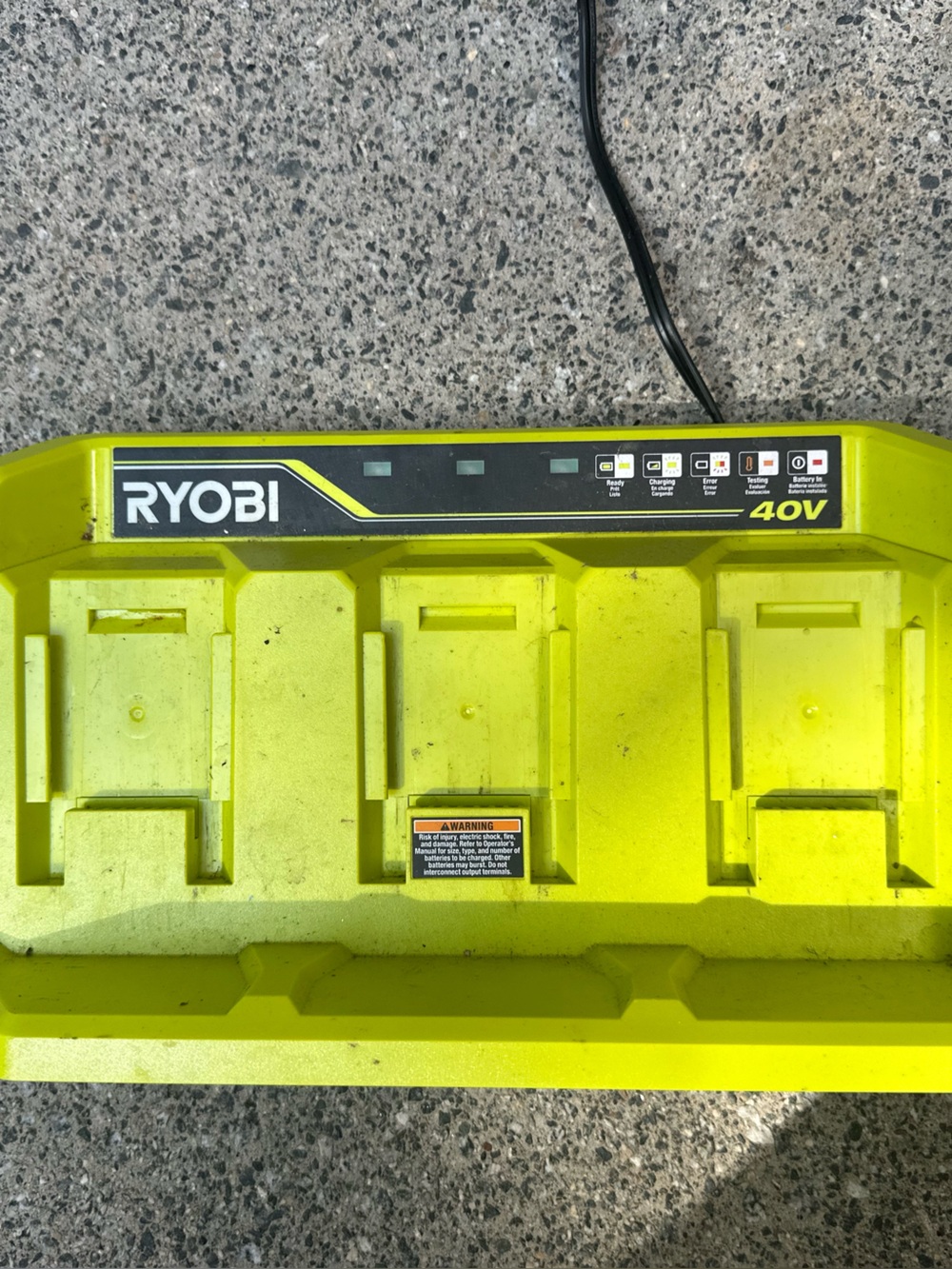 Ryobi 40V Dual Port Battery Charger in High-Visibility Yellow